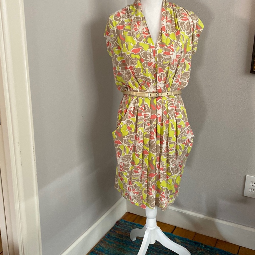 Anne Klein Floral Sleeveless Dress in Beige, Lime, Coral